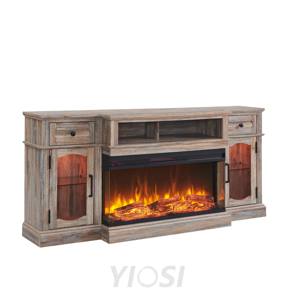 Farmhouse TV Stand with 36’’ Fireplace & LED - Antique White