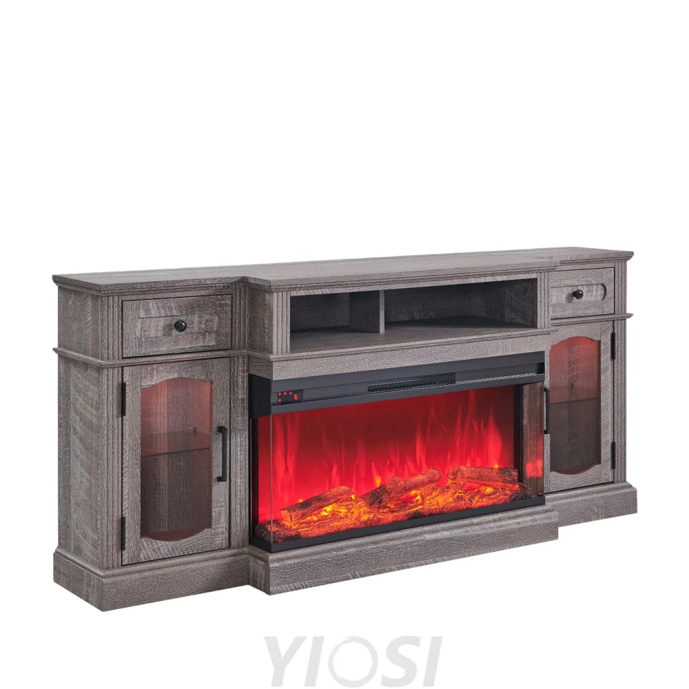 Farmhouse TV Stand with 36’’ Fireplace & LED - Antique White