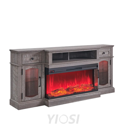Farmhouse TV Stand with 36’’ Fireplace & LED - Antique White