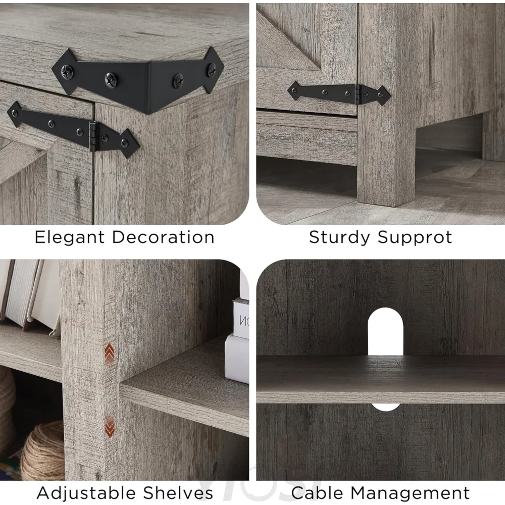 T4TREAM Farmhouse TV Stand with Barn Doors, Gray Wash