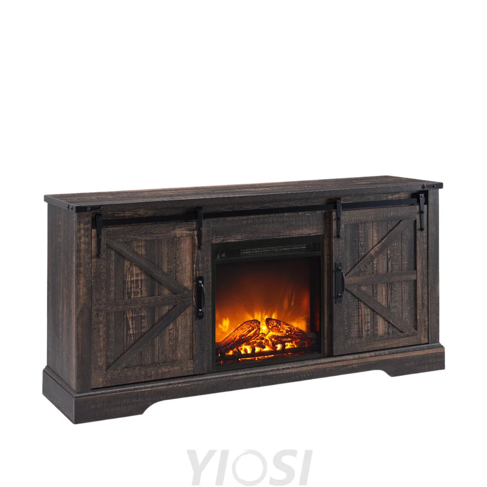 Farmhouse TV Stand with Fireplace for TVs Up To 65 Inch