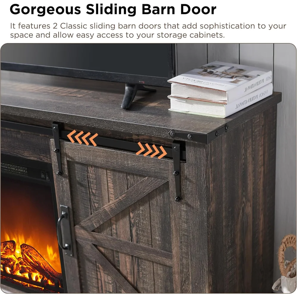 OKD Farmhouse TV Stand with Fireplace for TVs Up To 65 Inch