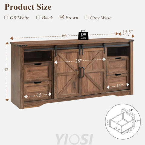 Farmhouse TV Stand with Sliding Barn Door, Rustic Media Console