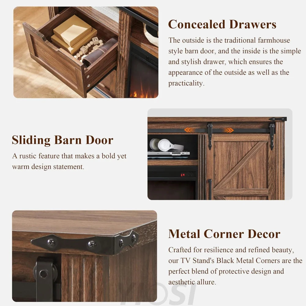 Farmhouse TV Stand with Sliding Barn Door, Rustic Media Console