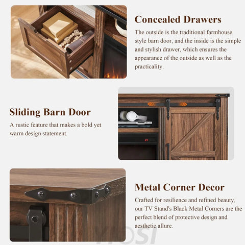 Farmhouse TV Stand with Sliding Barn Door, Rustic Media Console