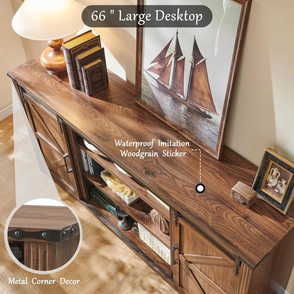 Farmhouse TV Stand with Sliding Barn Door, Rustic Media Console