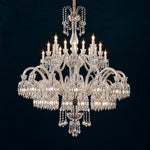 Fenora White Opal Glass 48-Light Chandelier 55.9" on a deep teal-blue wall