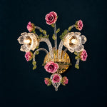 Fioranza Pink Rose Glass 2-Light Wall Sconce 16.9" on a deep teal-blue wall