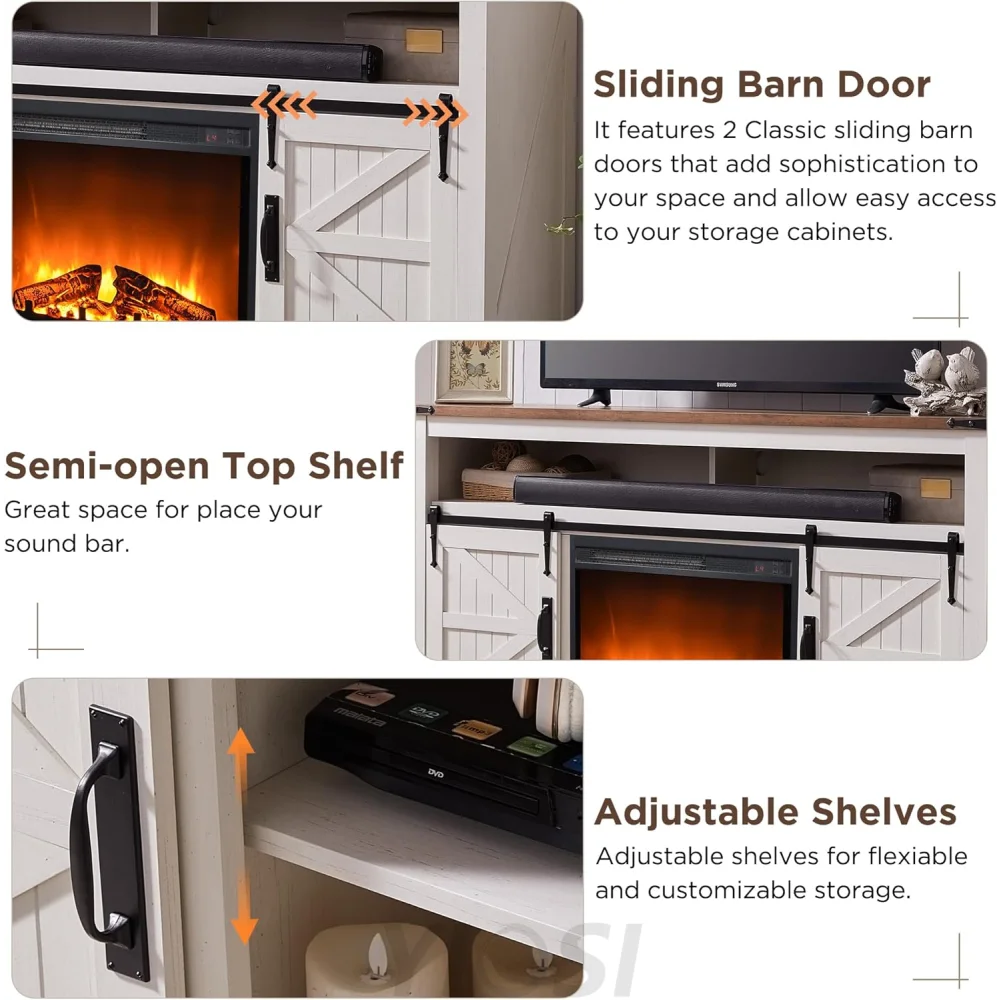 OKD Fireplace TV Stand for 65+ Inch TV, Farmhouse Style