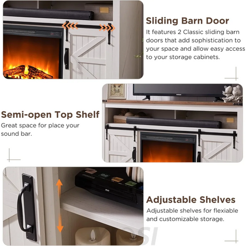 OKD Fireplace TV Stand for 65+ Inch TV, Farmhouse Style