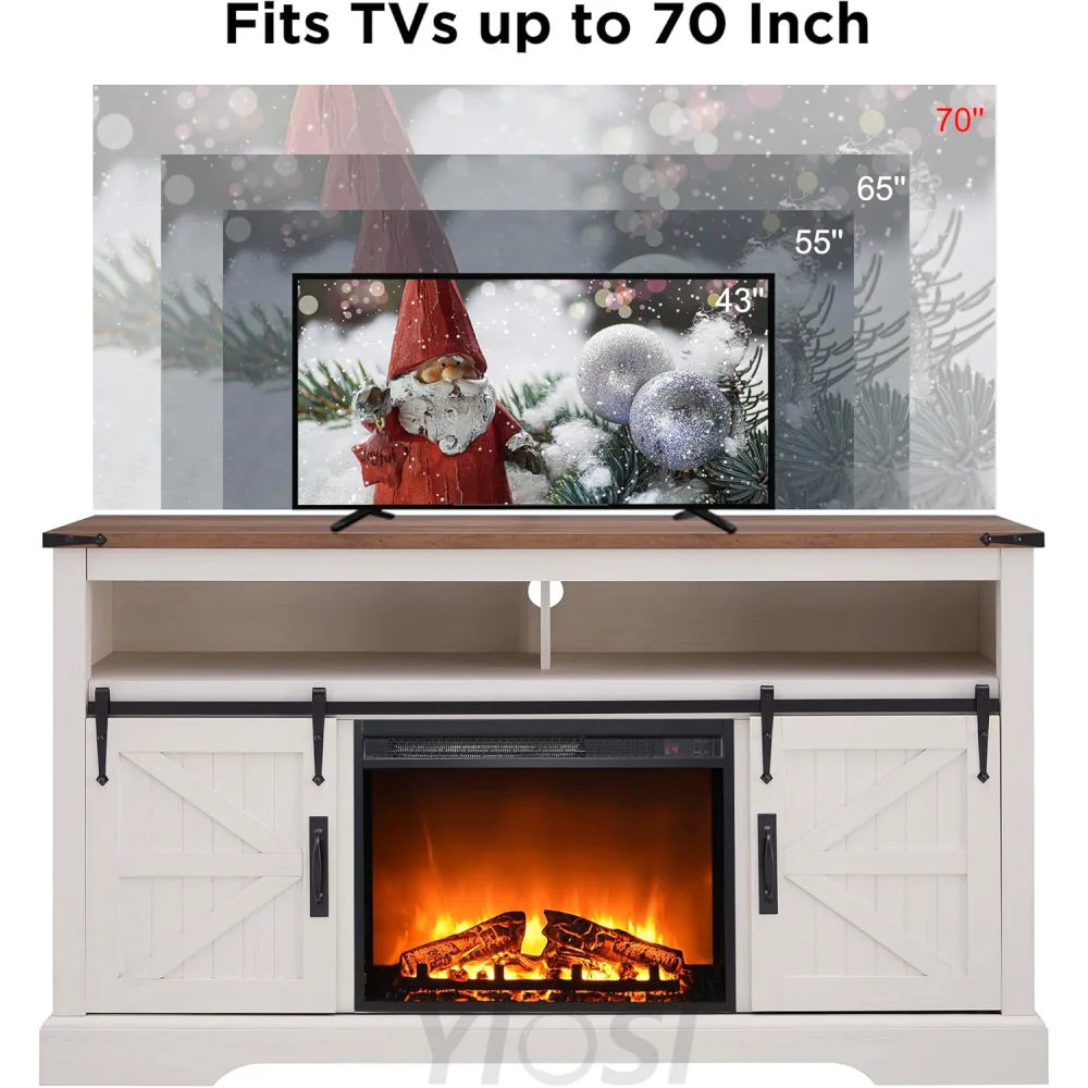 OKD Fireplace TV Stand for 65+ Inch TV, Farmhouse Style