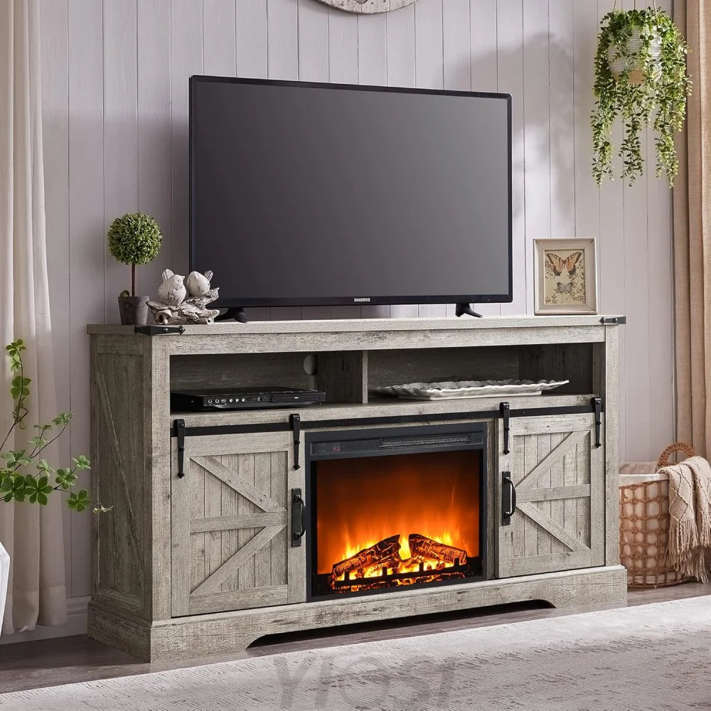 Fireplace TV Stand for 65 + Inch TV Farmhouse Style Light Rustic Oak