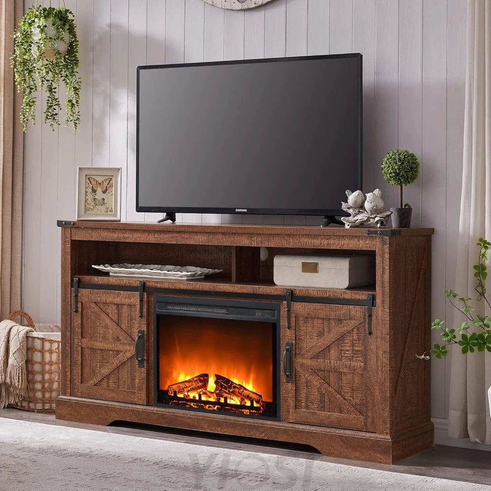 Fireplace TV Stand for 65 + Inch TV Farmhouse Style Reclaimed Barnwood