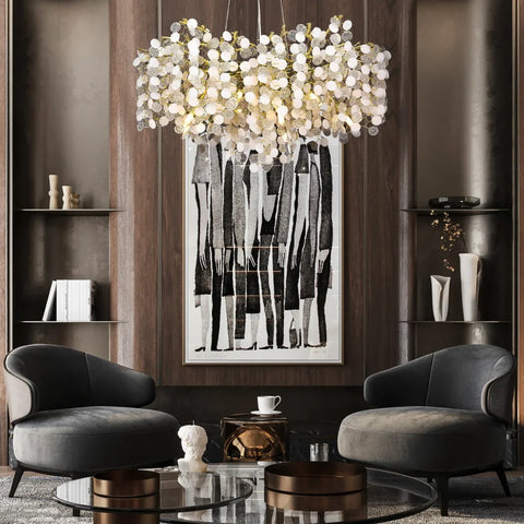 Flavia Modern Gold Blossom Crystal Oval Branch Chandelier