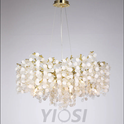 Flavia Modern Gold Blossom Crystal Oval Branch Chandelier