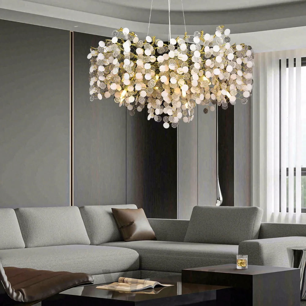 Flavia Modern Gold Blossom Crystal Oval Branch Chandelier