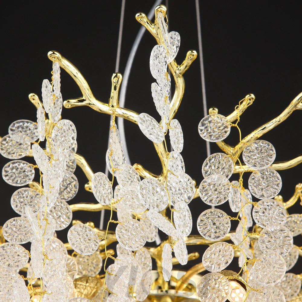 Flavia Modern Gold Blossom Crystal Oval Branch Chandelier