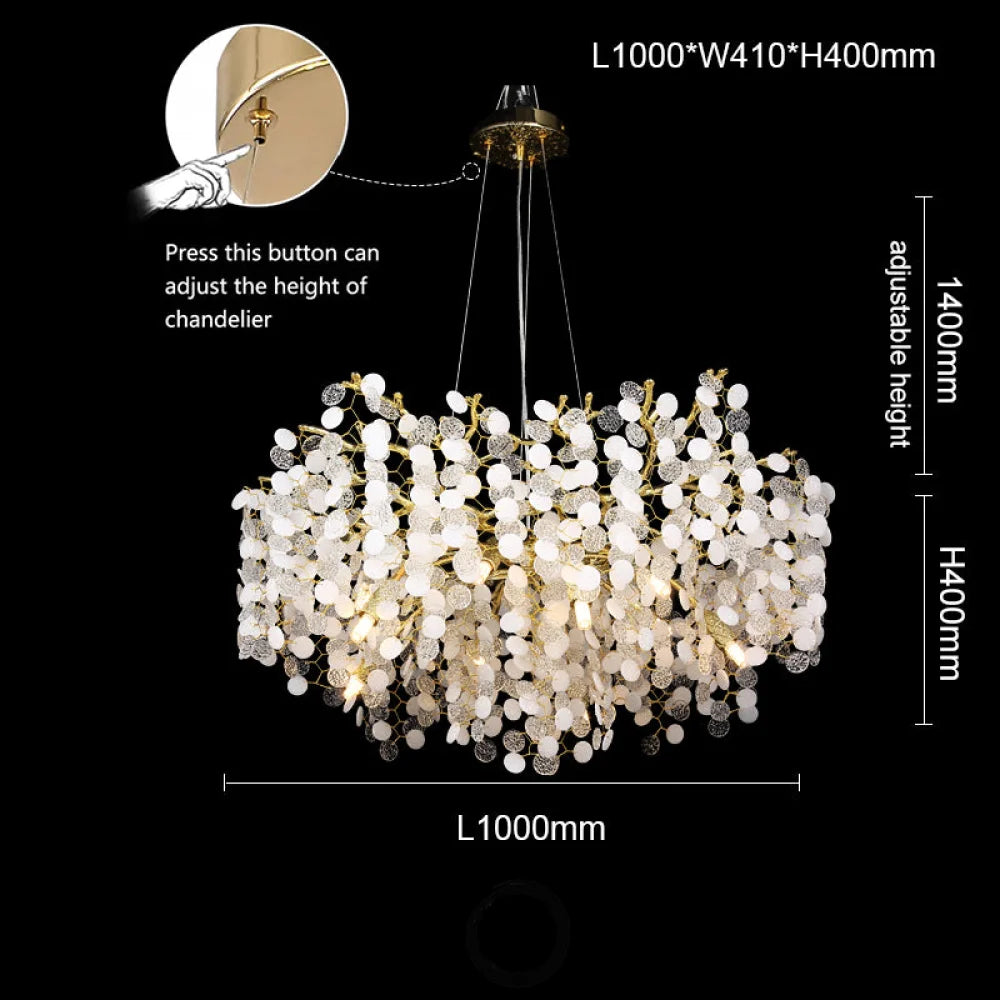 Flavia Modern Gold Blossom Crystal Oval Branch Chandelier