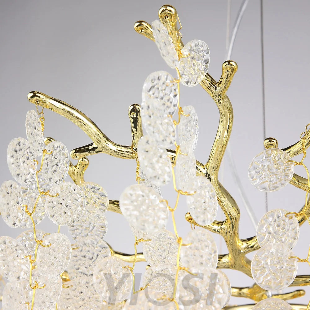 Flavia Modern Gold Blossom Crystal Oval Branch Chandelier