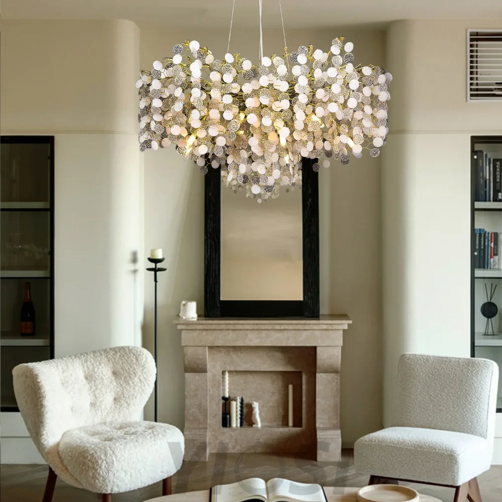 Flavia Modern Gold Blossom Crystal Oval Branch Chandelier