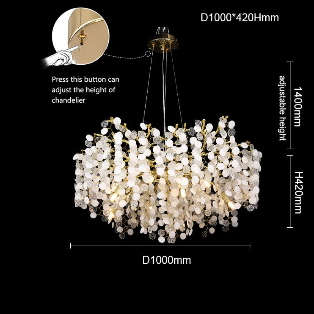 Flavia Modern Gold Blossom Crystal Round Branch Chandelier For Living Room 39.37’’Diam