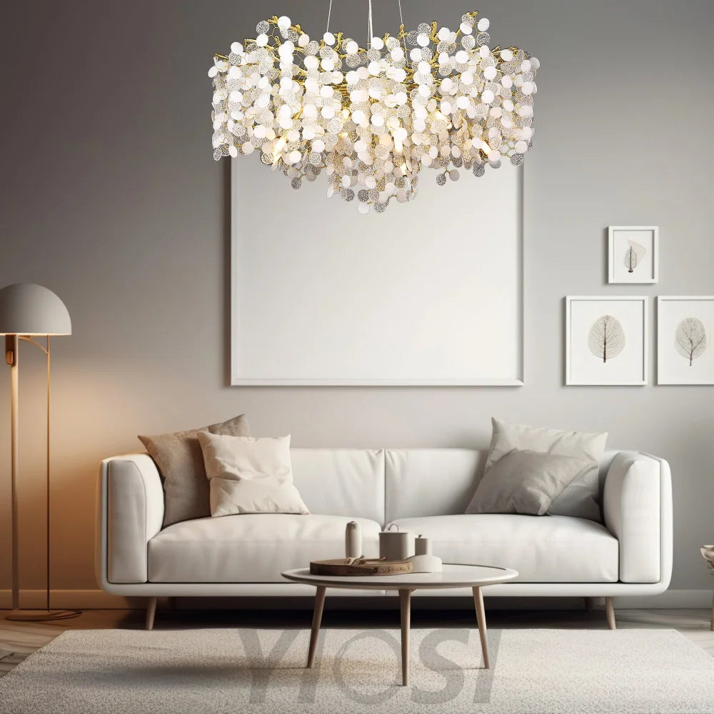 Flavia Modern Gold Blossom Crystal Round Branch Chandelier For Living Room