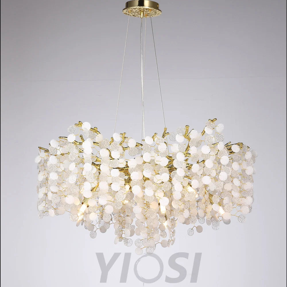 Flavia Modern Gold Blossom Crystal Round Branch Chandelier For Living Room