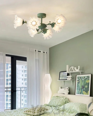 Flavian Ceiling Lamp with 6/10 heads - Green, Semi Flush Mounts, White-1-Yiosilamp