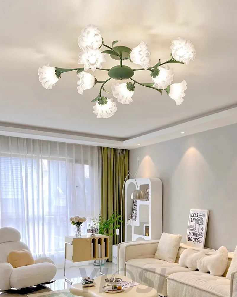 Flavian Ceiling Lamp with 6/10 heads - Green, Semi Flush Mounts, White-1-Yiosilamp