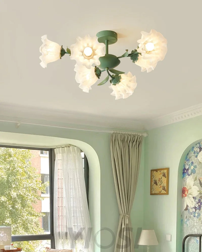 Flavian Ceiling Lamp with 6/10 heads - Green, Semi Flush Mounts, White-1-Yiosilamp