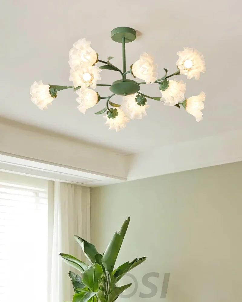 Flavian Ceiling Lamp with 6/10 heads - Green, Semi Flush Mounts, White-1-Yiosilamp