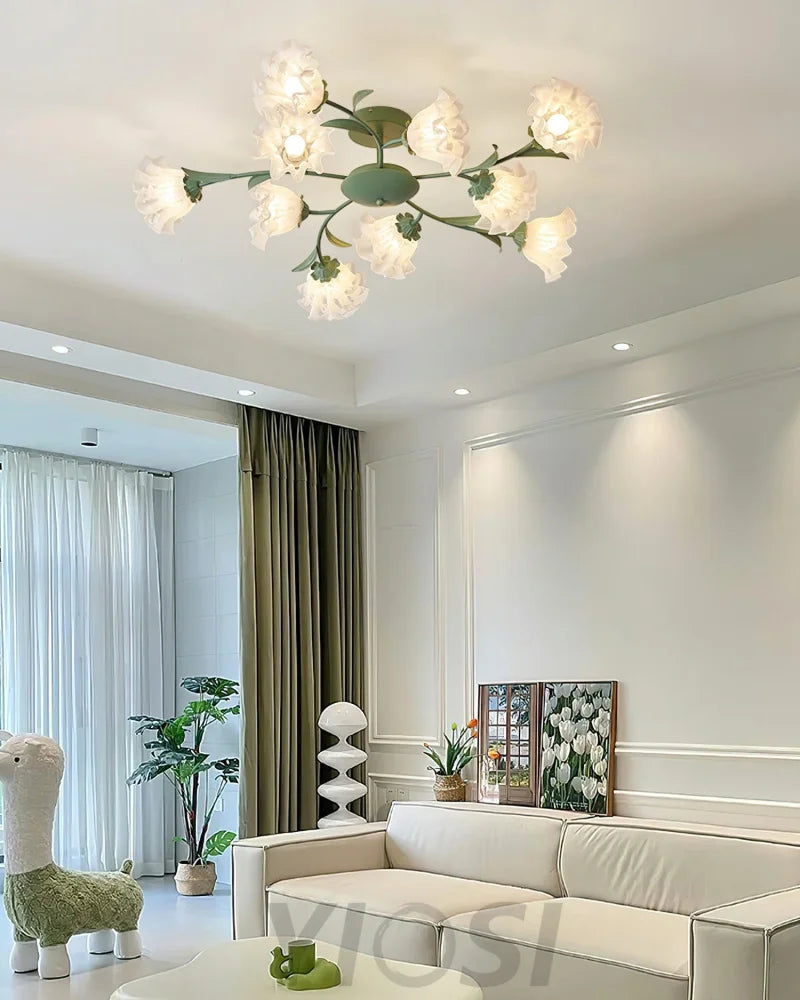 Flavian Ceiling Lamp with 6/10 heads - Green, Semi Flush Mounts, White-1-Yiosilamp