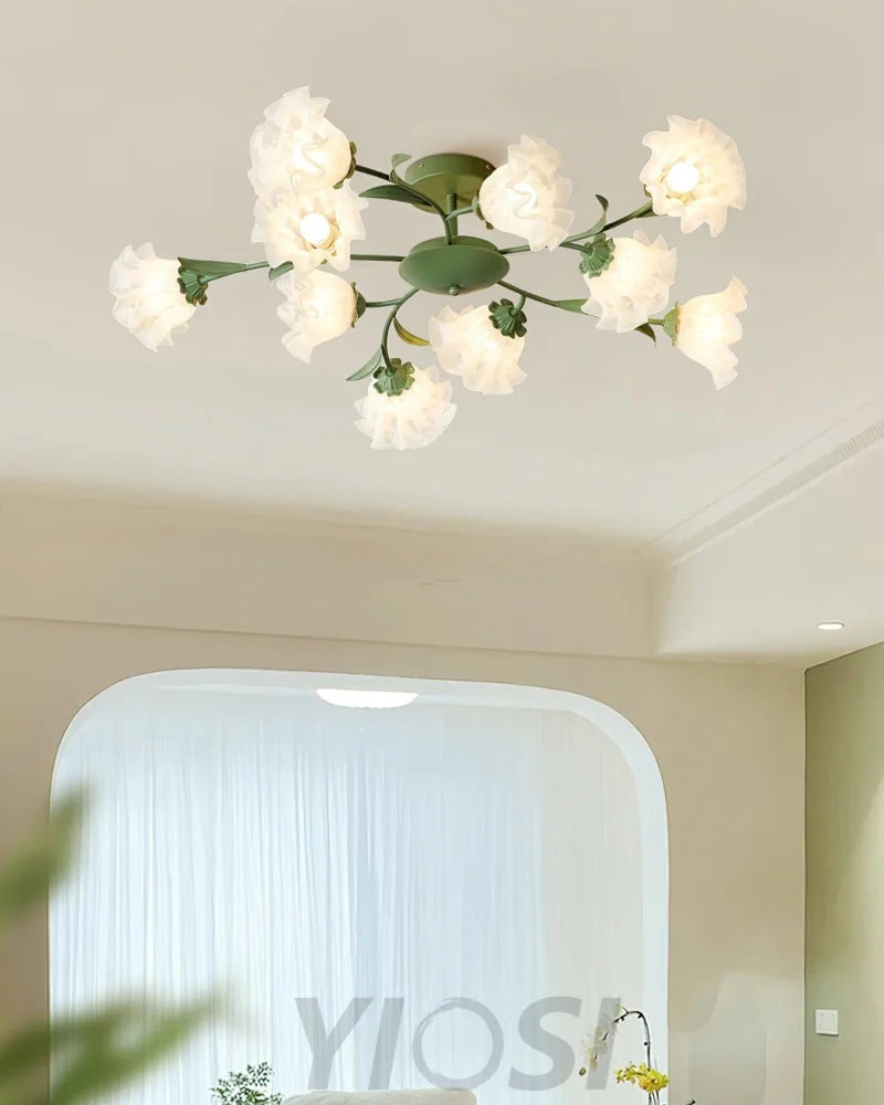 Flavian Ceiling Lamp with 6/10 heads - Green, Semi Flush Mounts, White-1-Yiosilamp