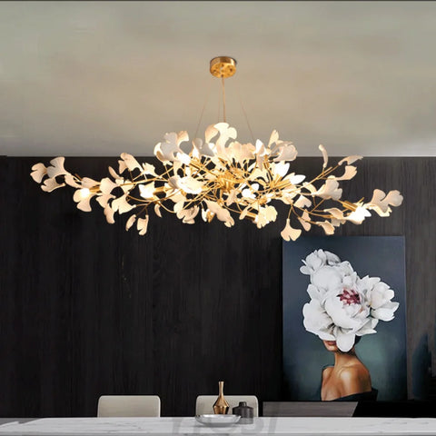 chandelier above dining table