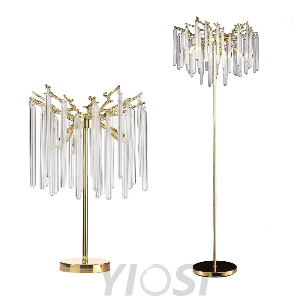 Fleur Modern Round Gold Clear Crystal Tube Floor Lamp For Living Room Standing Lamps