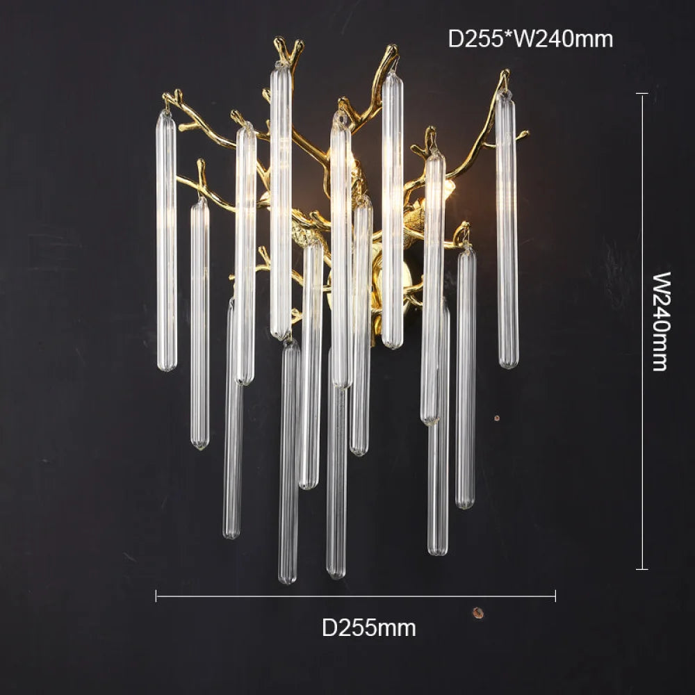 Fleur Modern Round Gold Clear Crystal Tube Wall Sconce For Bedroom 10’’Diam Light Fixtures