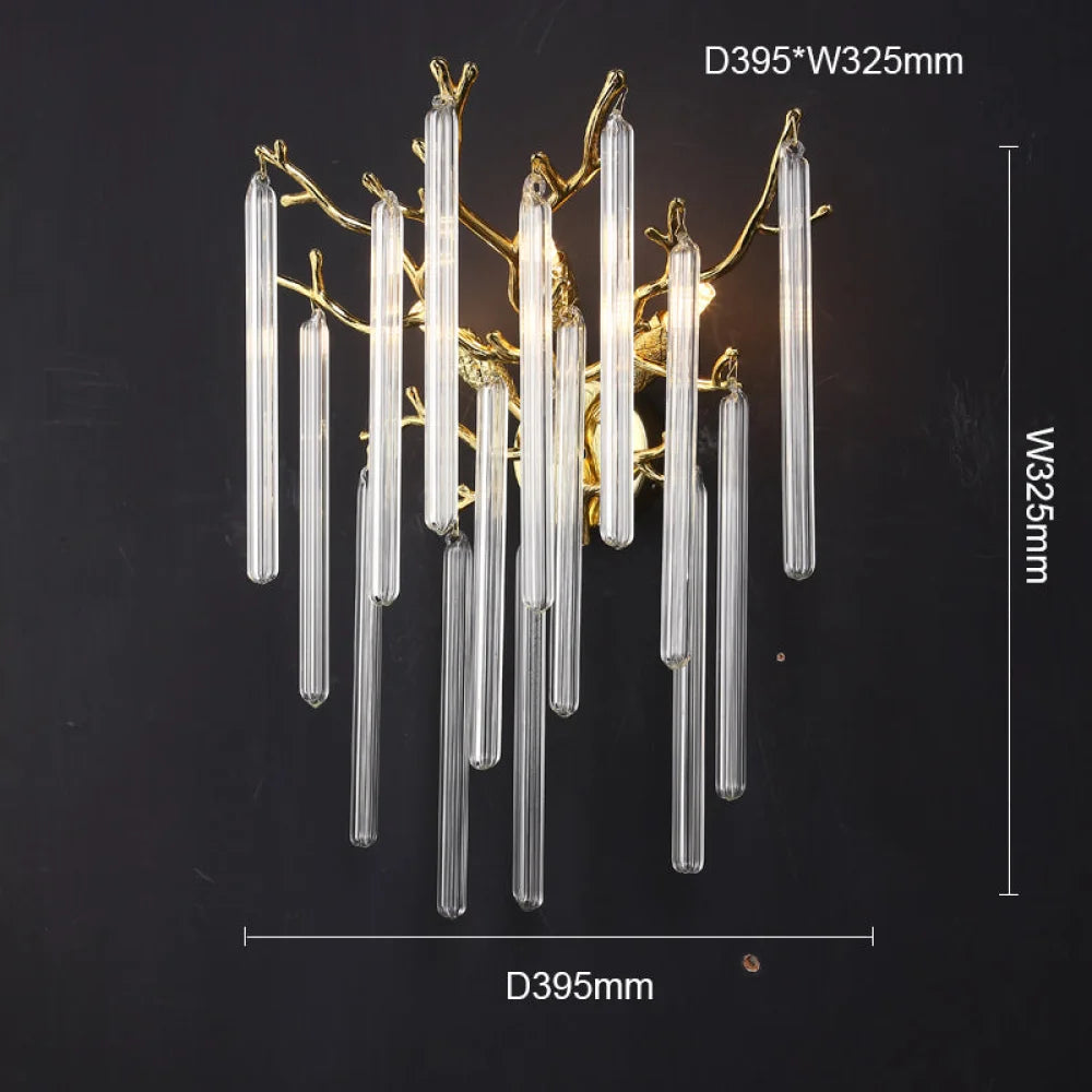 Fleur Modern Round Gold Clear Crystal Tube Wall Sconce For Bedroom 15.6’’Diam Light Fixtures