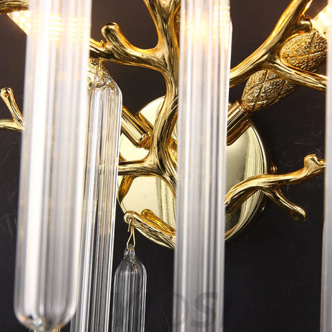 Fleur Modern Round Gold Clear Crystal Tube Wall Sconce For Bedroom Light Fixtures