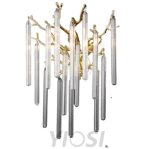 Fleur Modern Round Gold Clear Crystal Tube Wall Sconce For Bedroom Light Fixtures