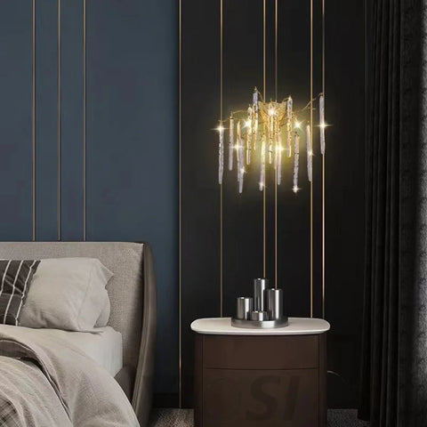 Fleur Modern Round Gold Clear Crystal Tube Wall Sconce For Bedroom Light Fixtures