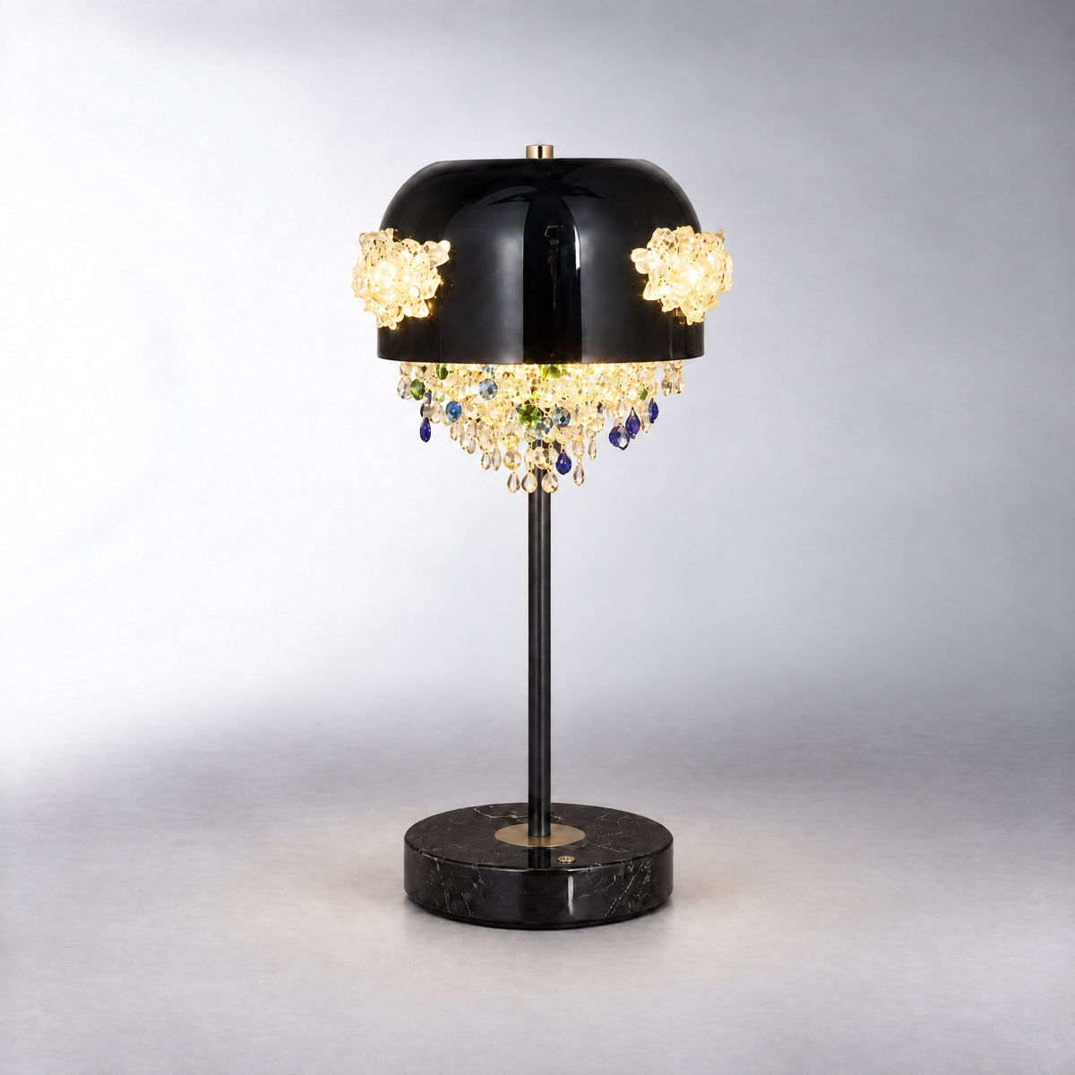 Floral Glory Modern Crystal Table Lamp – lights on