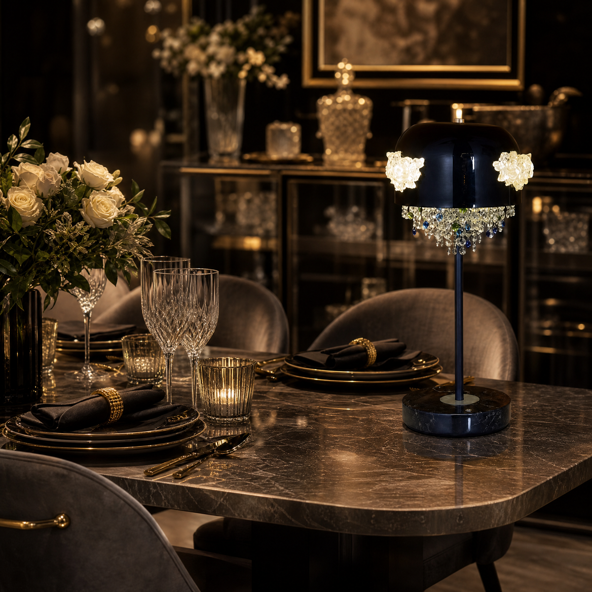 Floral Glory Modern Crystal Table Lamp