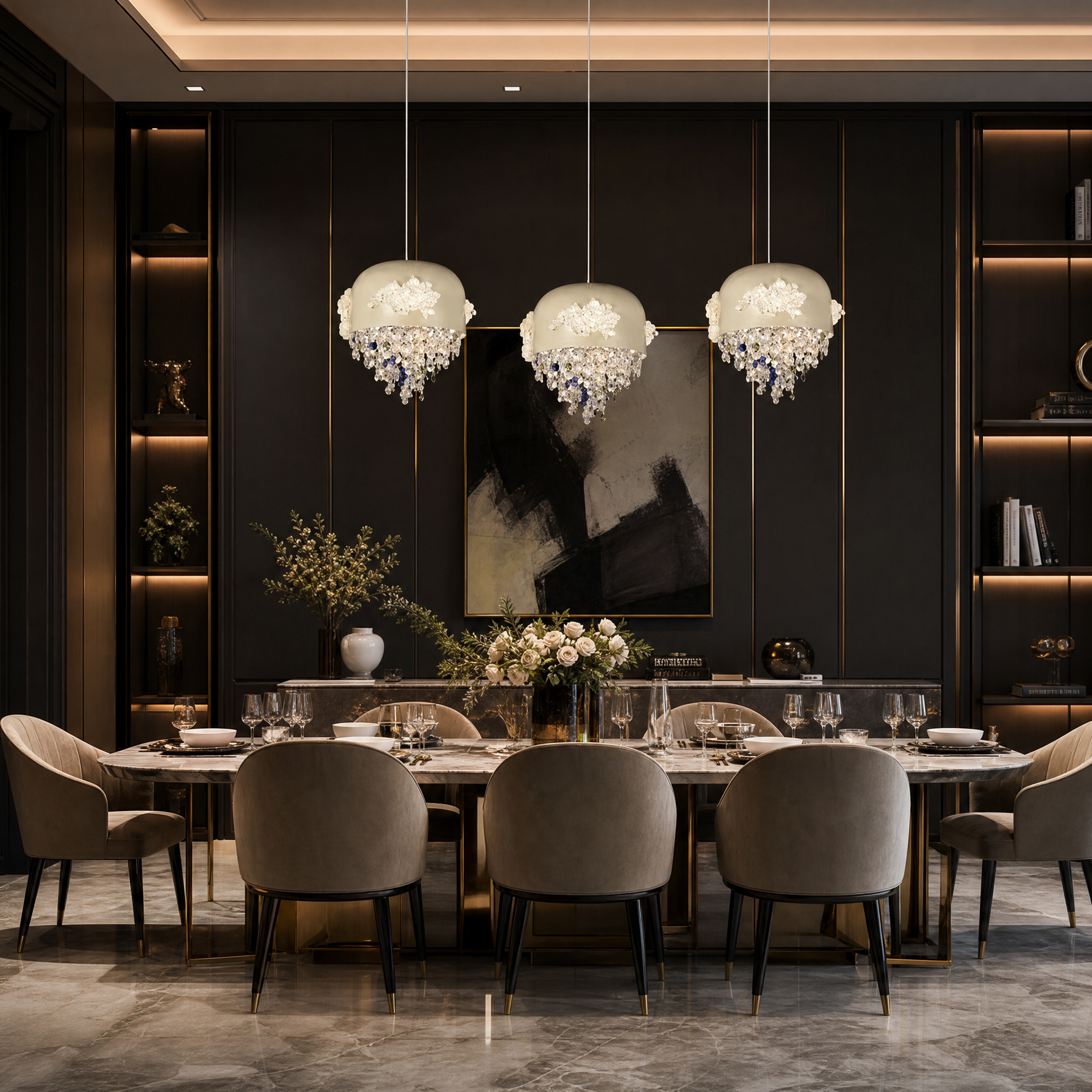 Floral Glory Modern Linear Dining Pendant Light - scene