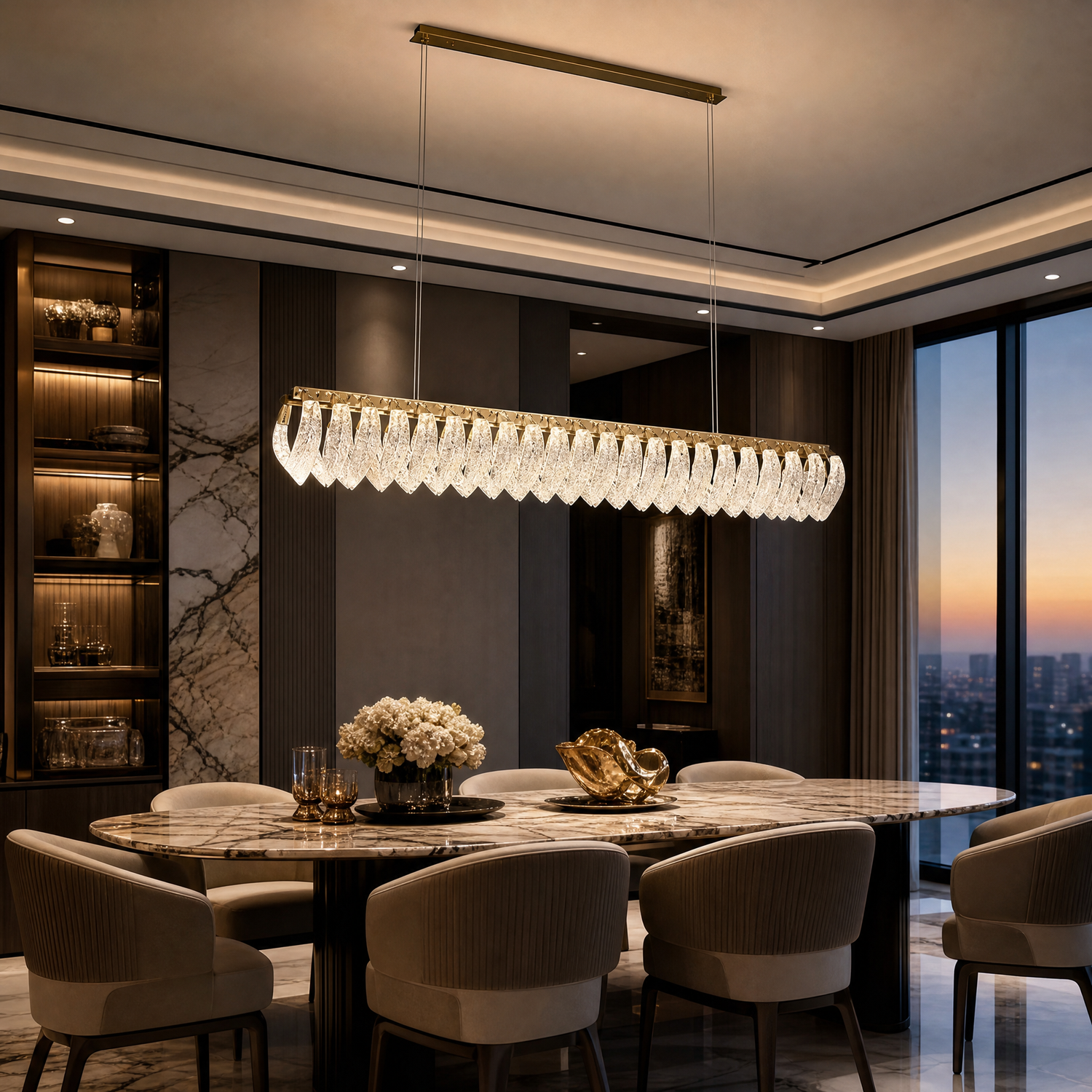 Floral Glory Modern Linear Dining Pendant Light - scene
