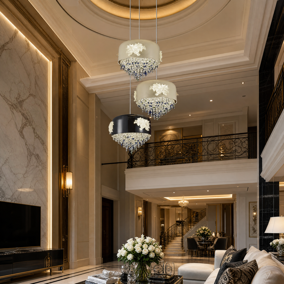 Floral Glory Modern Multi-Tier Cluster Chandelier - scene
