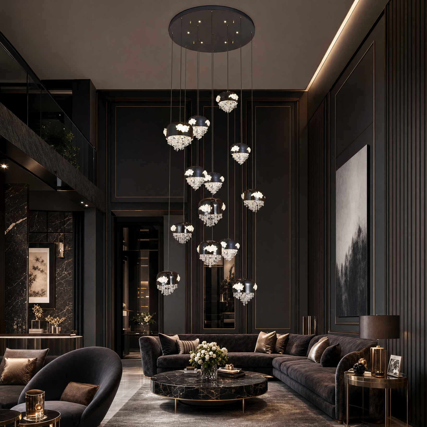 Floral Glory Modern Multi-Tier Cluster Chandelier - scene