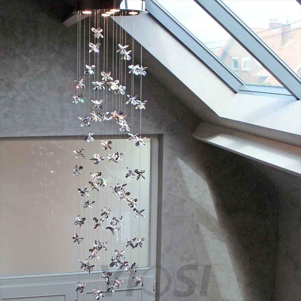 Flower Crystal Bespoke Staircase Chandelier Custom