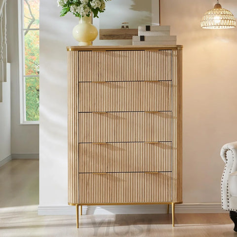 T4TREAM Fluted 5-Drawer Dresser: Modern Wood Storage Organizer