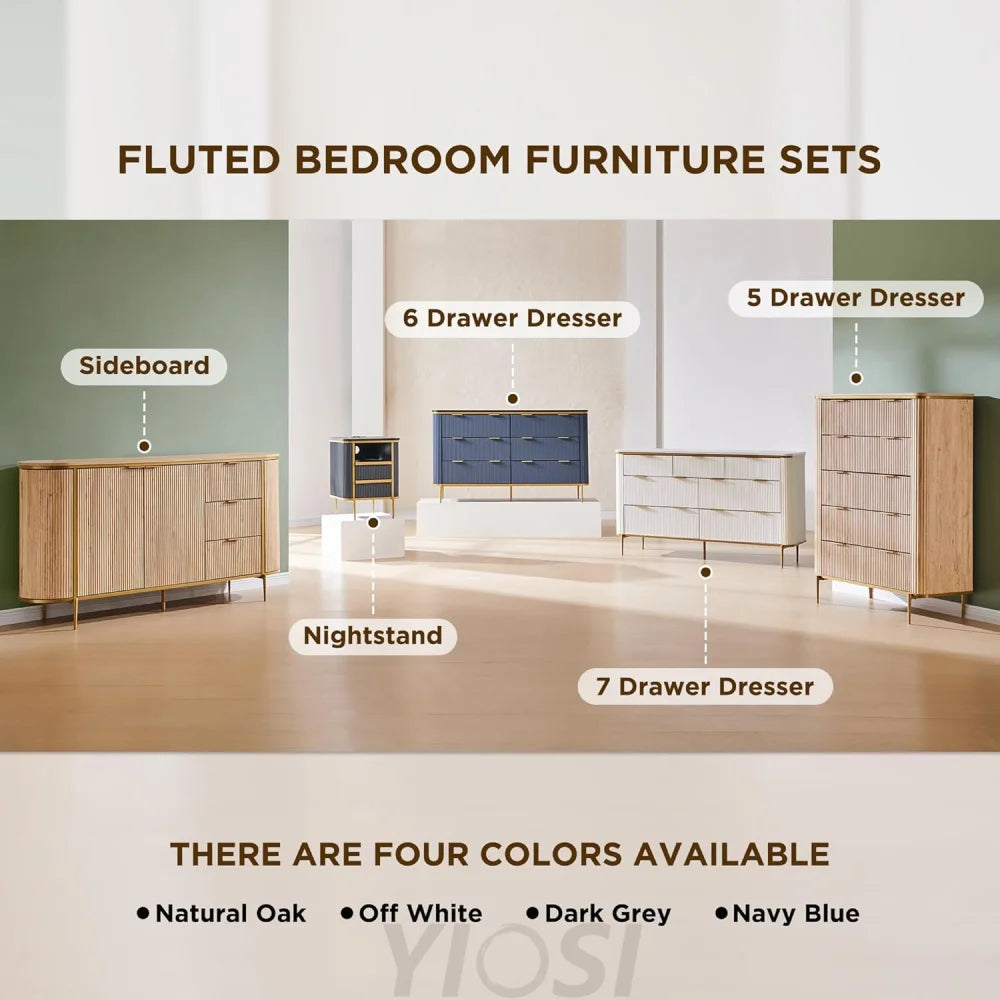 T4TREAM Fluted 5-Drawer Dresser: Modern Wood Storage Organizer