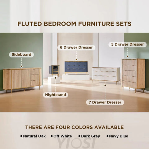 T4TREAM Fluted 5-Drawer Dresser: Modern Wood Storage Organizer